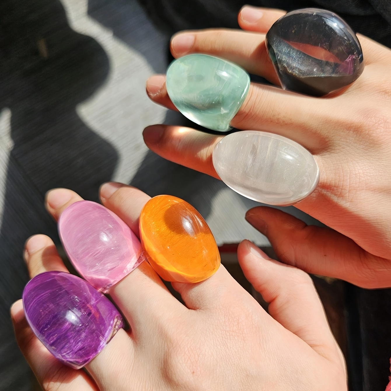 Exaggerated Solid Color Resin Ring, Retro Elegant Gift